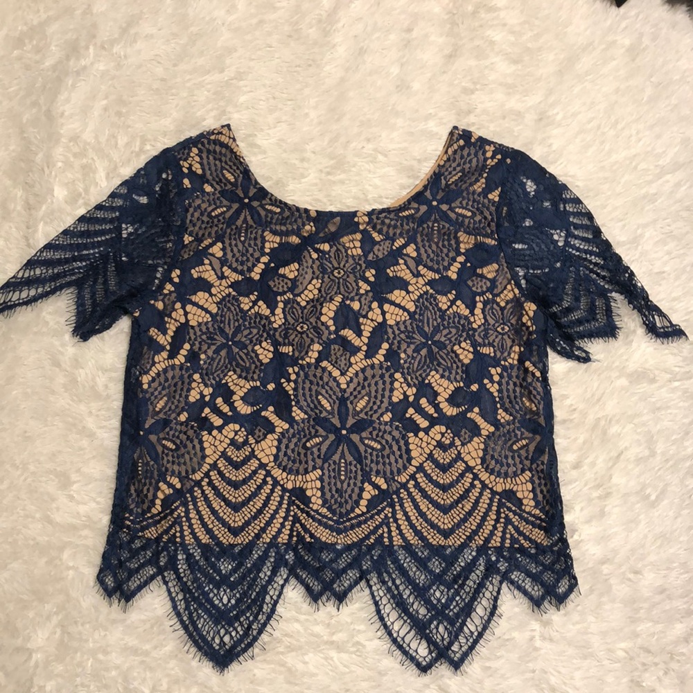 Express Navy blue and cream colored lace shirt!